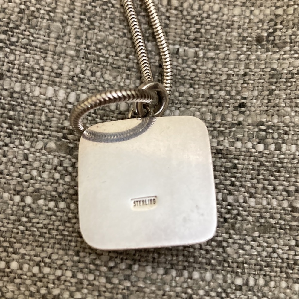 24" Snake Sterling Silver Necklace Green Dichroic Glass Art - Picture 4 of 4